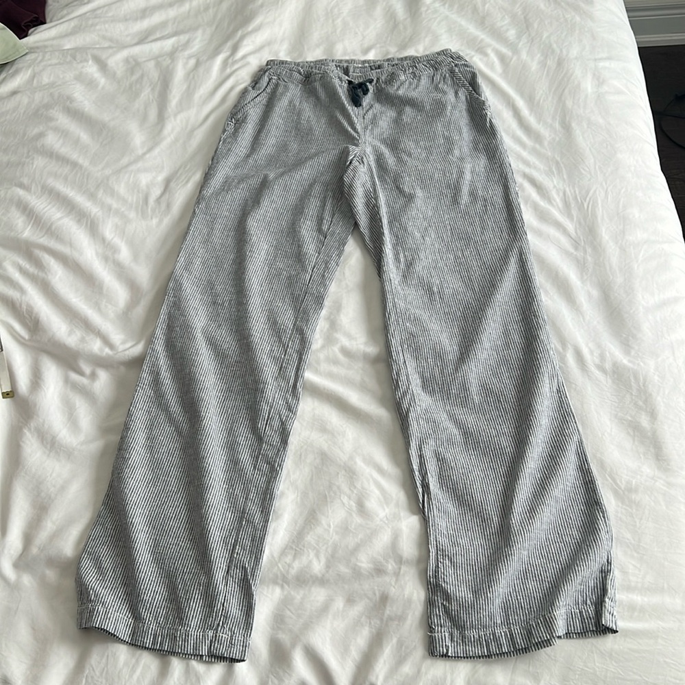 Aventura hemp/tencel wide leg blue and white striped pants (small)
